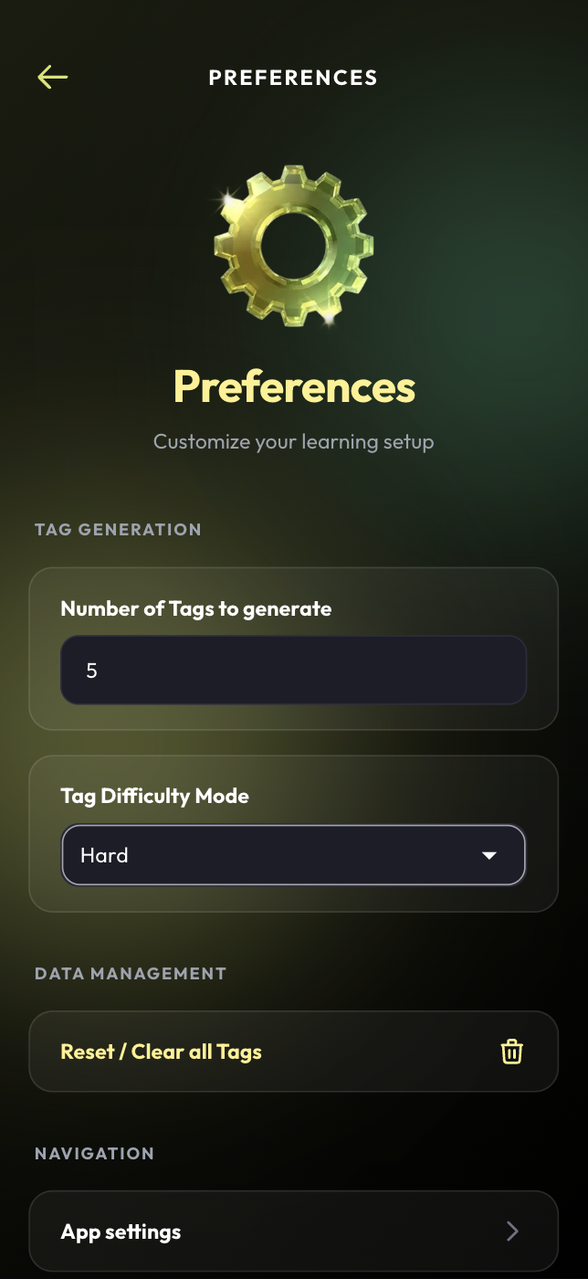 Preferences screen